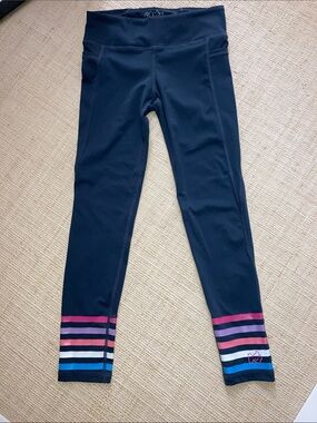 PRODOH Kids' Black Leggings with Pink & Blue Stripe Trim NWT